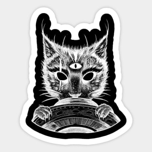 Cat and ovni (white version) Sticker